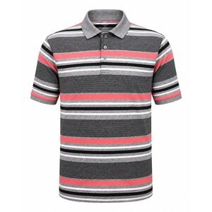 Red Rhino Men XL Polo Shirt Grey Striped Short Sleeve Casual Cotton Blend PO1769